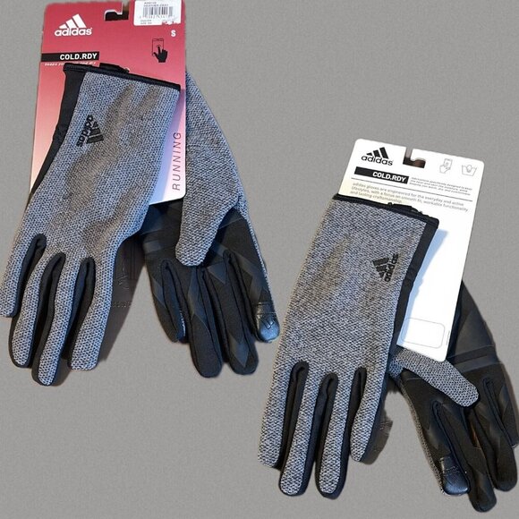 Adidas Women Small Logo Heather Gray-Black Cold Rdy Touch Screen Running Gloves - Picture 1 of 3